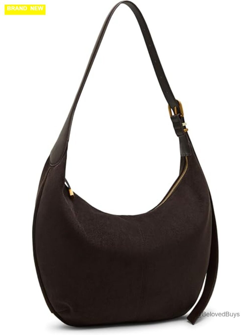 Faux Suede Hobo Bag with Shoulder Strap and Zipper Closure